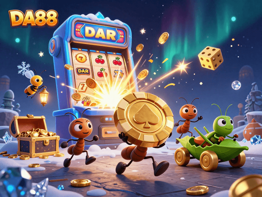 Engage in exciting gaming action with DA88 featuring animated ants on a heist scene.