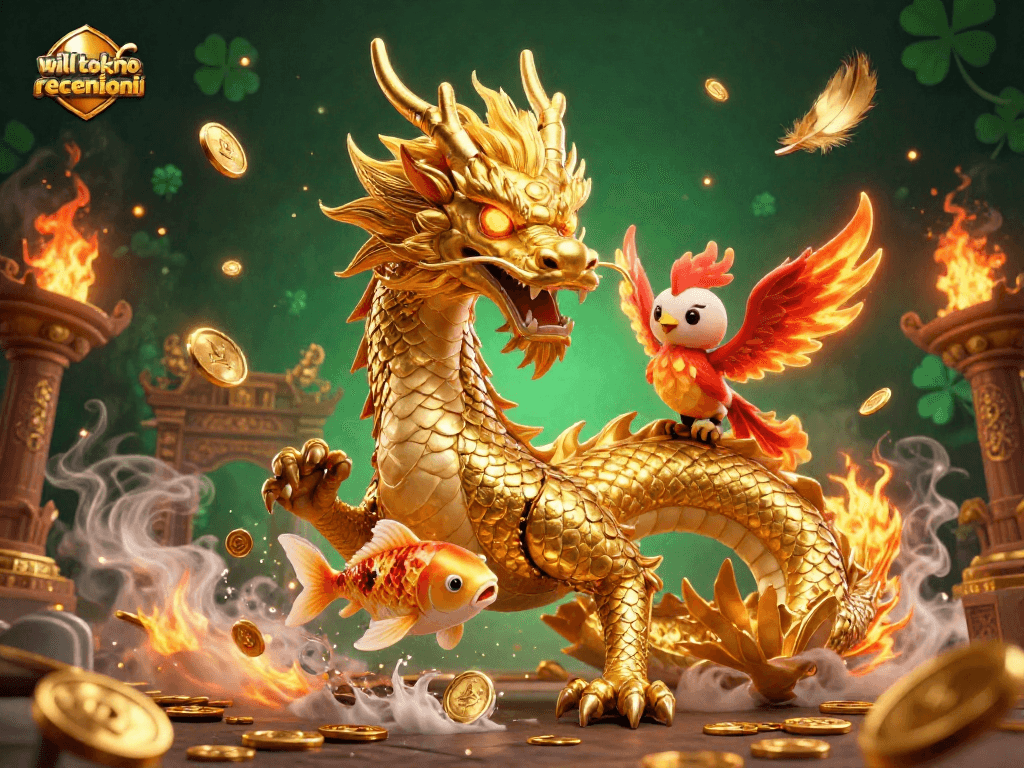 Scopri le recensioni su Wild Tokyo Casino: un drago d'oro e un pesce fortunato tra monete e gioco.