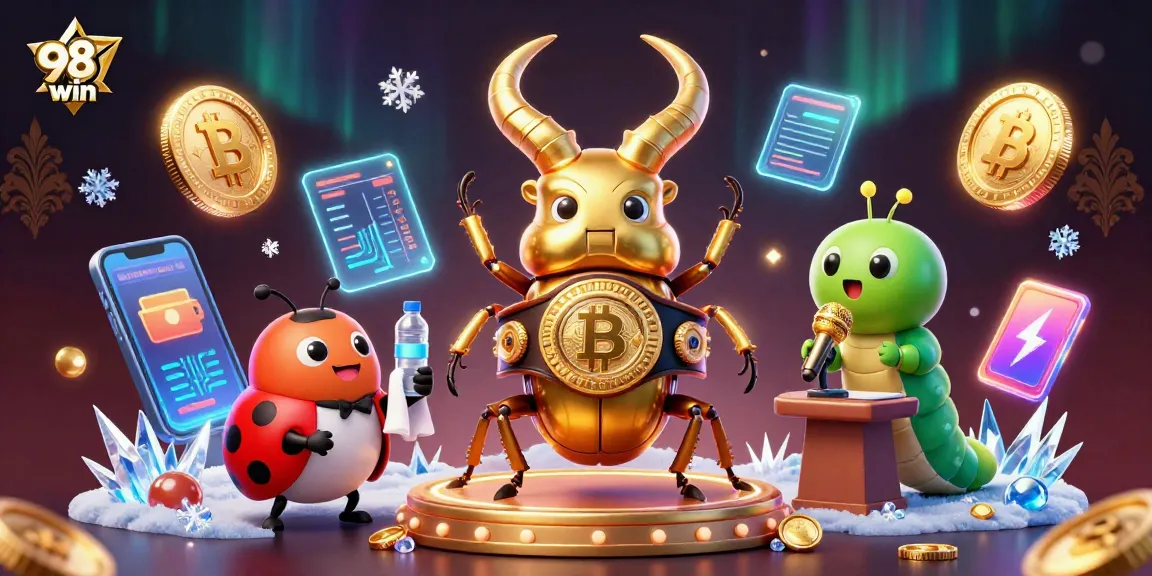 Participate in exciting 98win games with dazzling golden characters and crypto elements.