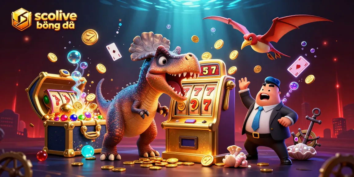 Socolive bóng đá featuring a dynamic 3D scene with characters engaging in a playful jackpot celebration in a casino.