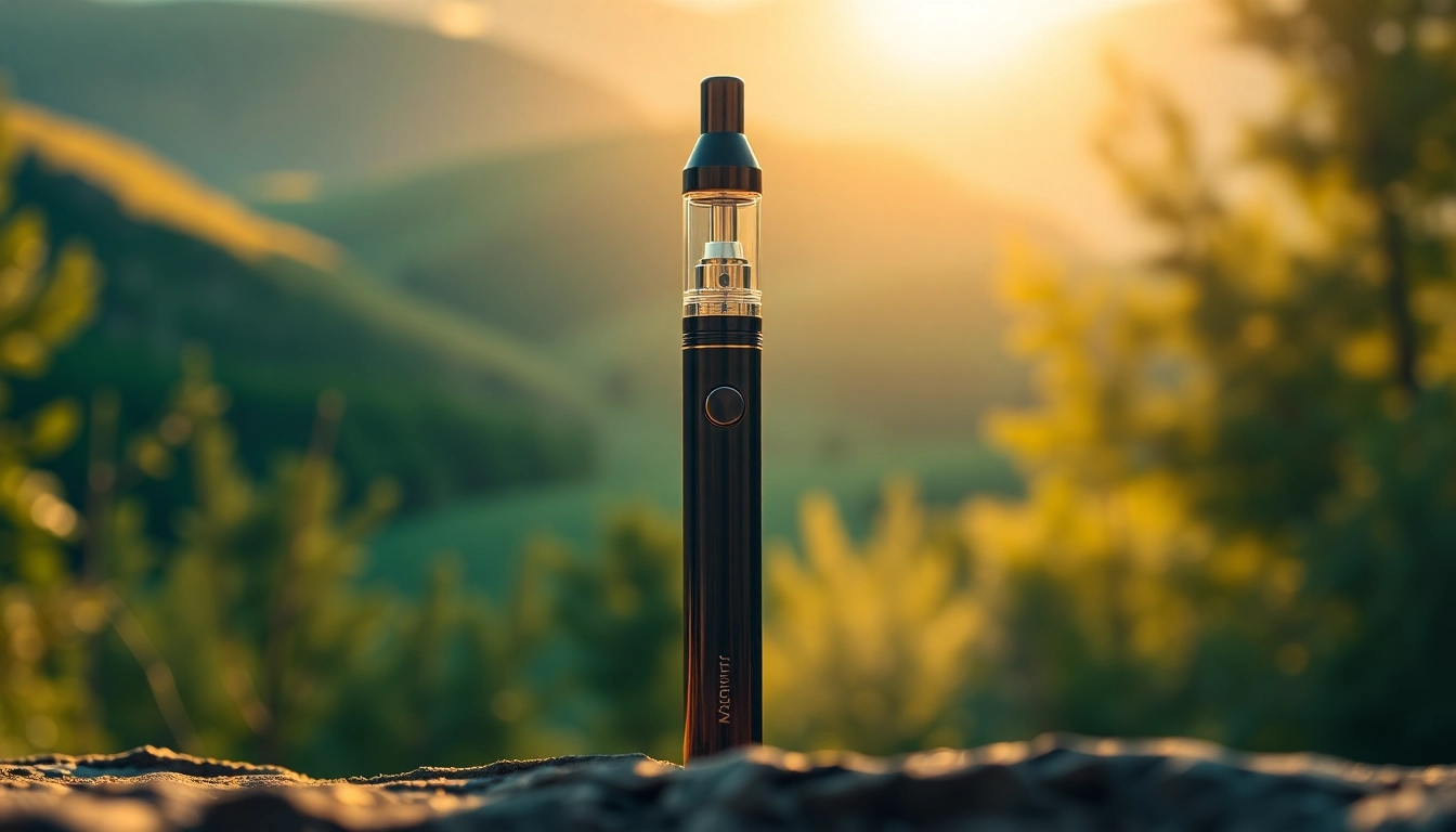 Purchase DMT vape pen in a serene natural setting with soft golden lighting.