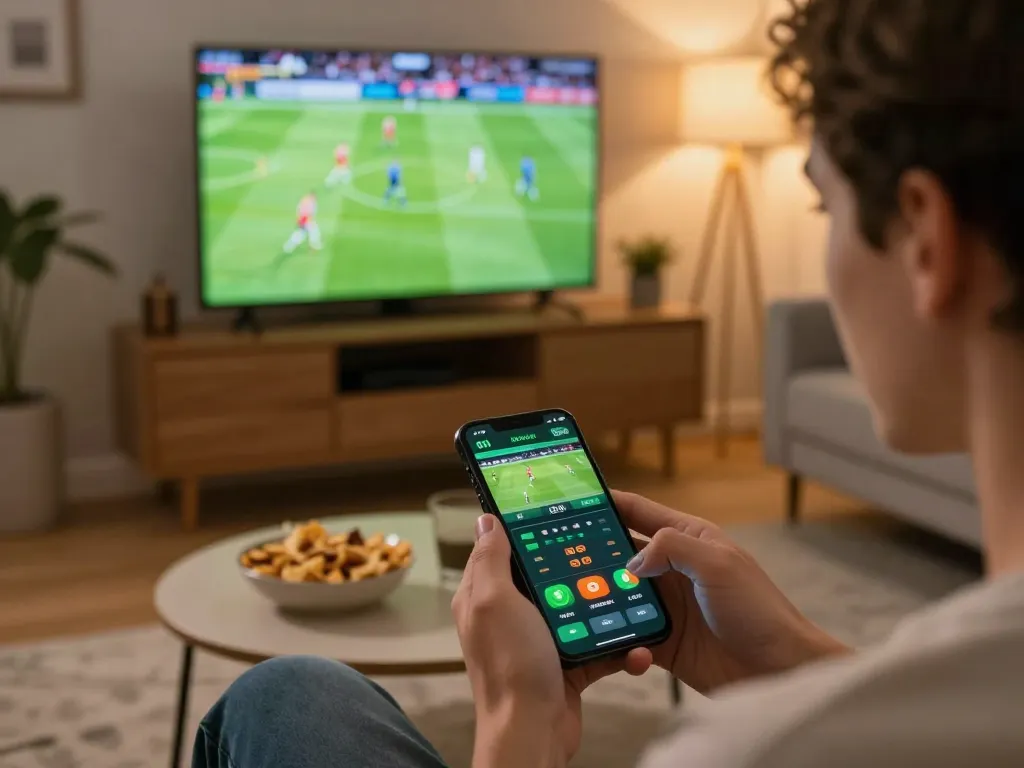 Engaged user placing bets on the NET88 sports app while watching live match.
