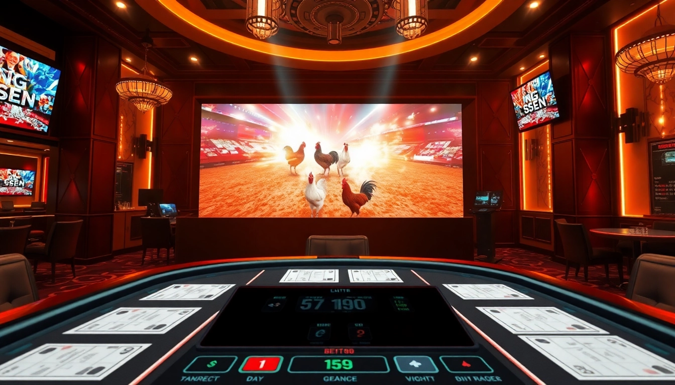 Watch a thrilling live cockfighting event at BJ 88 with modern betting interfaces and virtual excitement.