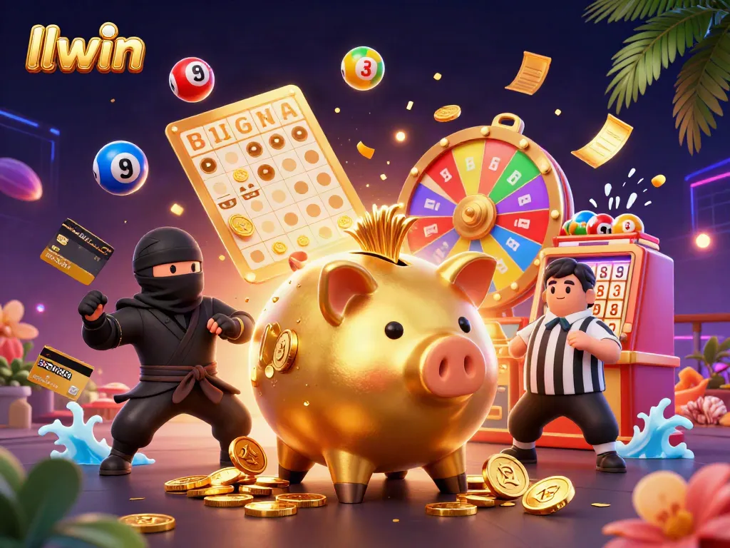 Experience thrilling gaming action with llwin's cartoon casino scene and vibrant elements.