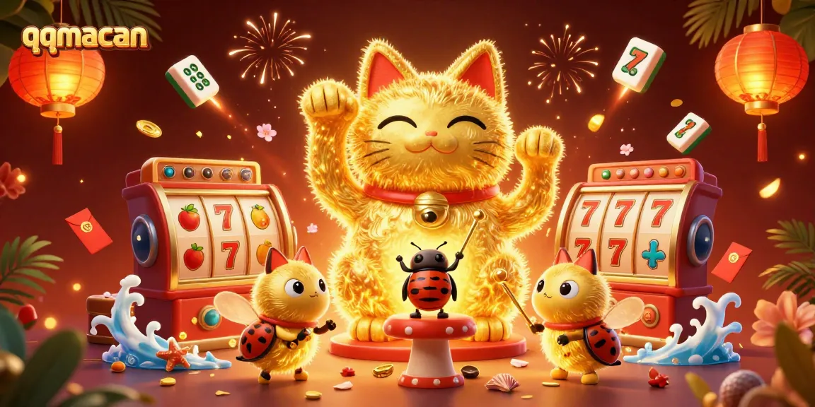 Permainan slot online di qqmacan dengan suasana meriah dan elemen keberuntungan menyala.