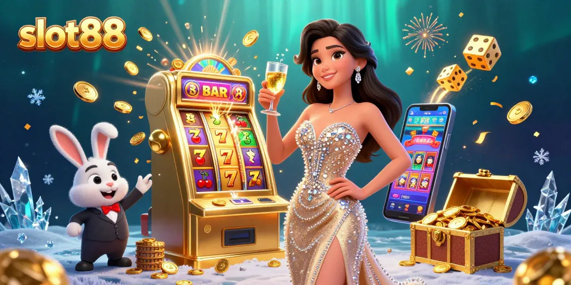 Experience the thrills of slot88 with a glamorous jackpot scene bursting with coins and excitement