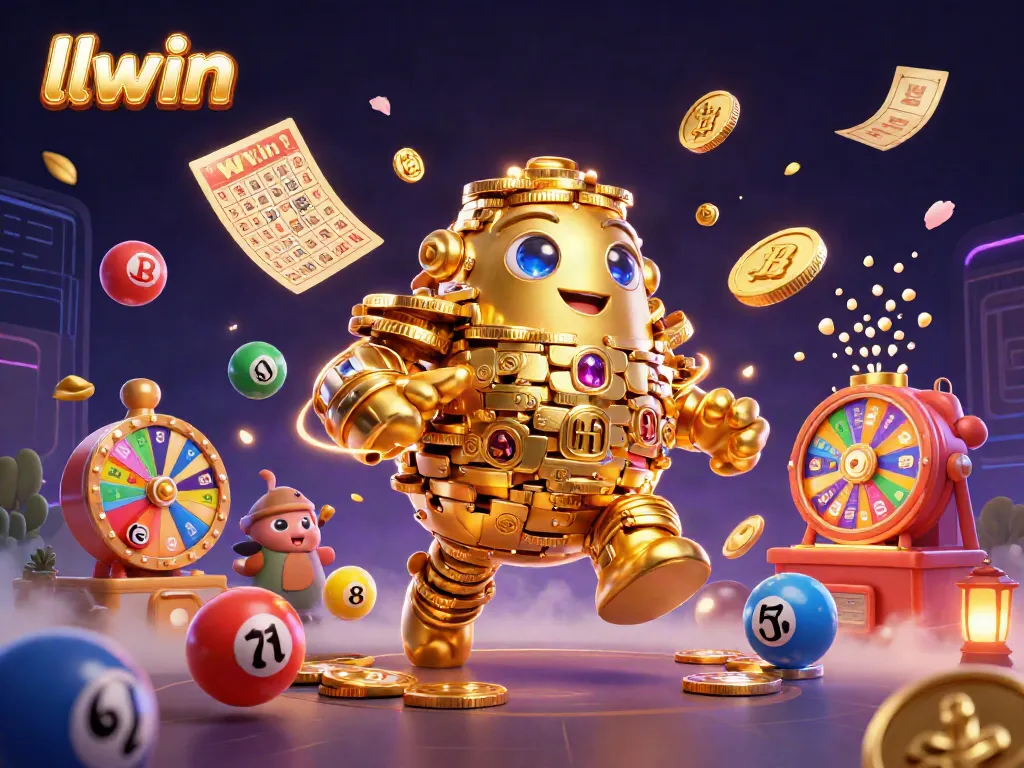 Experience the thrill of winning with llwin's energetic lottery scene featuring vibrant animations.