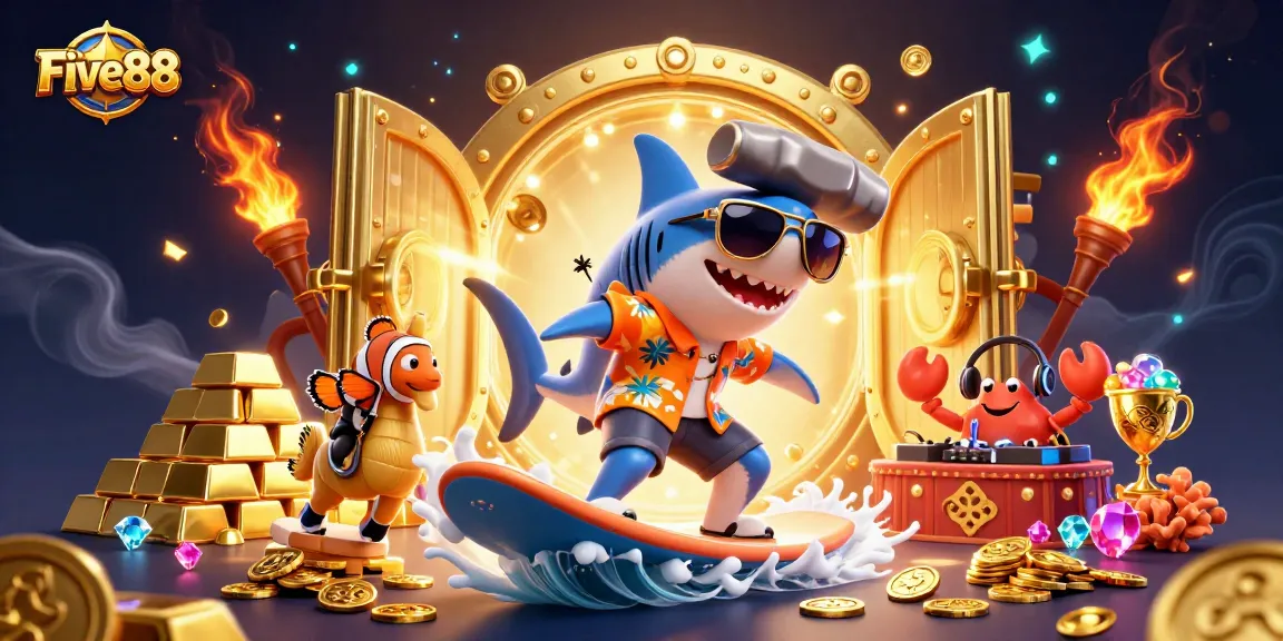 Experience the thrill at Five88 with a vibrant 3D scene of gambling excitement and fun.