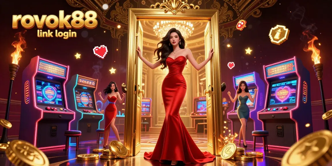 Engage with the rokok88 link login in an illustrated VIP casino scene showcasing vibrant gaming elements.