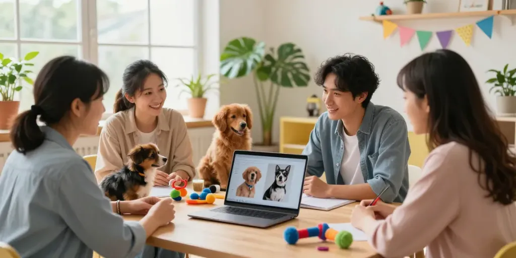 Warm and inviting pet community gathering discussing rokok88 alternatif for caring for pets.