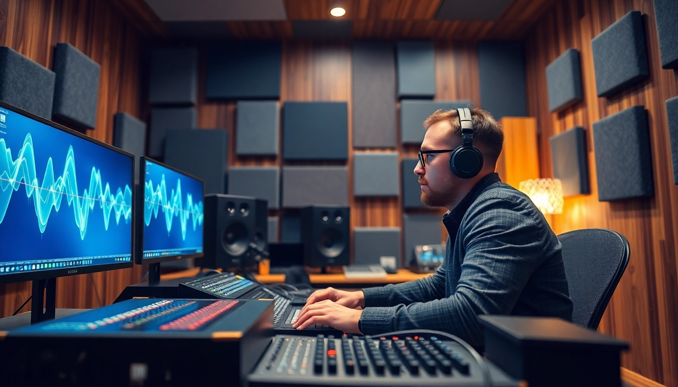 Experience online audio mastering with a dedicated engineer in a vibrant studio setting.