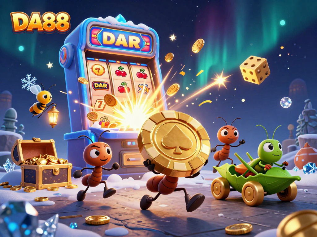 Engage in exciting gaming action with DA88 featuring animated ants on a heist scene.