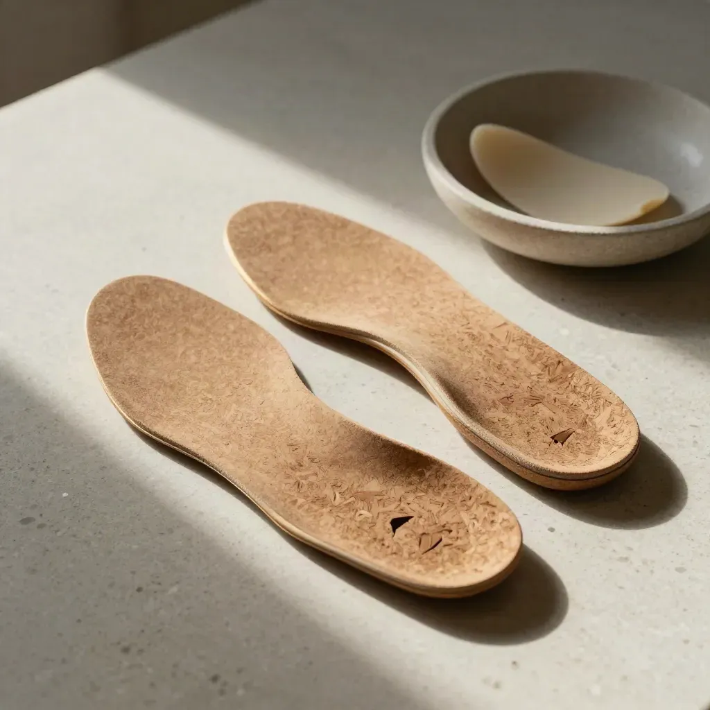 Plantari su misura su tavtravertino con stampo in sughero e forma per scarpa