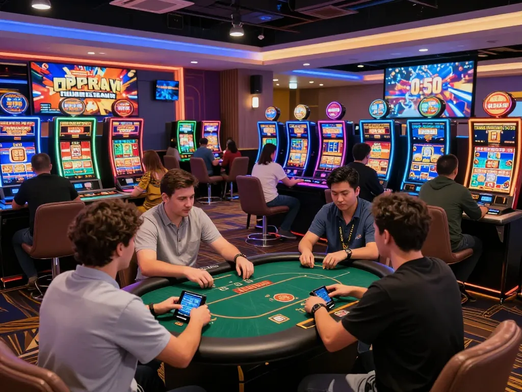 TT88 vibrant online casino gaming scene showcasing players enjoying slots and poker