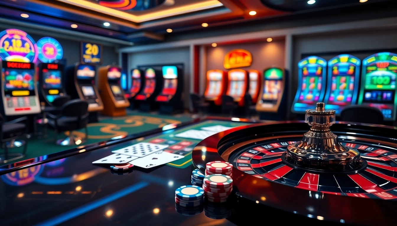 Promoting nhà cái UU88 with a vibrant online casino scene featuring an elegant poker table and slot machines.