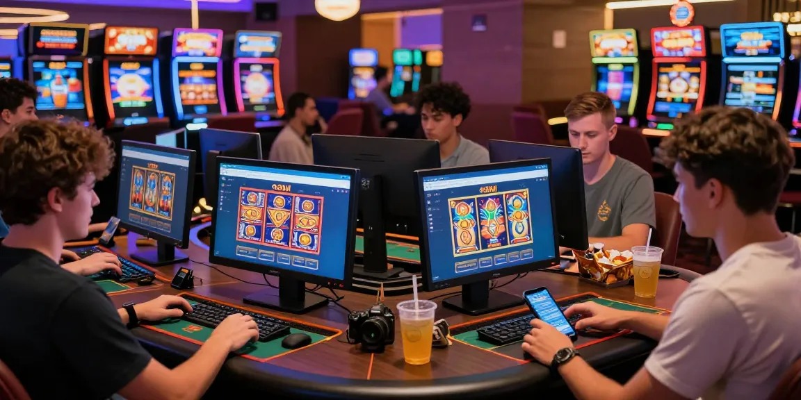 Diverse players enjoying 88M online casino gaming on modern devices with colorful game graphics.
