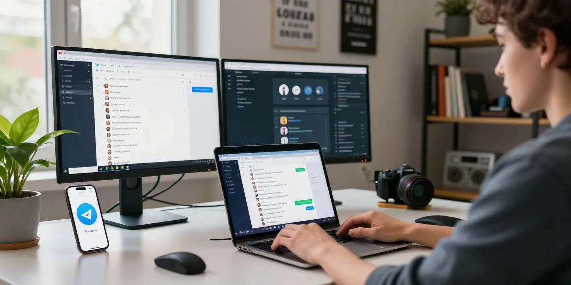 Person actively using the Telegram Web Version in a modern workspace, enhancing digital communication and efficiency.