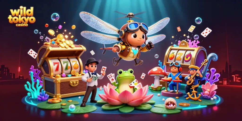 Experience the excitement of wild tokyo casino with vibrant slot games and lively character interactions.