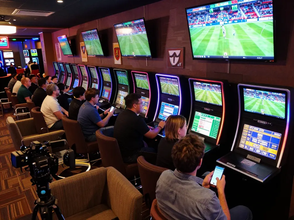Spectators engaging in sports betting with live screens showcasing odds and events, highlighting soi keo nha cai strategies