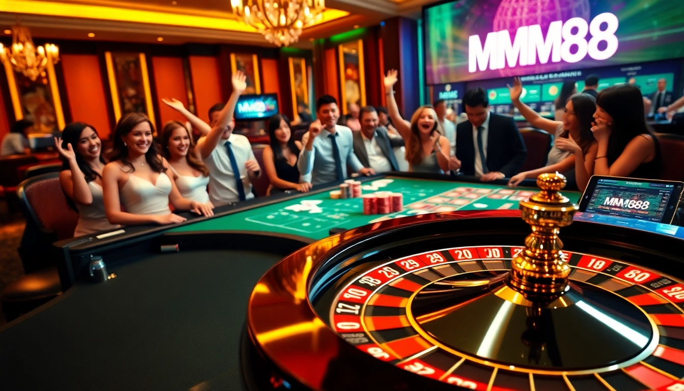 Experience the excitement at https://mm88.it.com/ with a vibrant casino table and excited players.