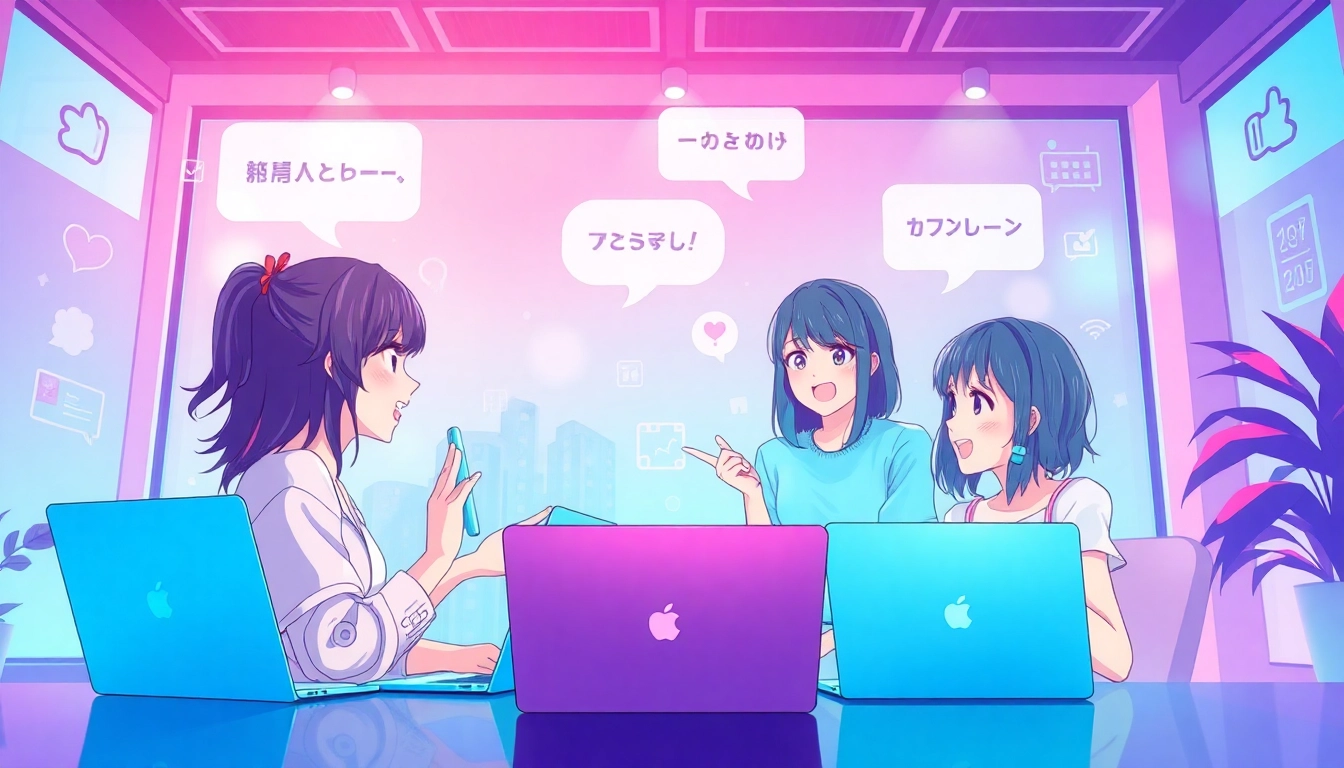 Engaging scene of hentai AI chat featuring anime characters in a vibrant digital interface.