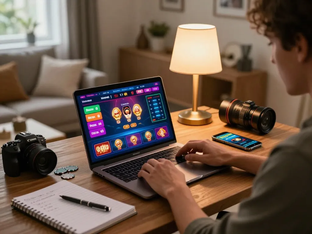 Engaging with F8BET for online gambling strategies at home with a cozy setup.