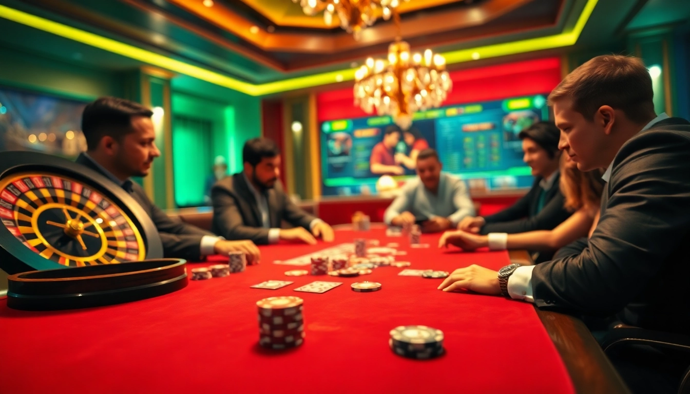 Lively poker game at https://luongsontv23.com/ showcasing players immersively engaging with chips and cards.