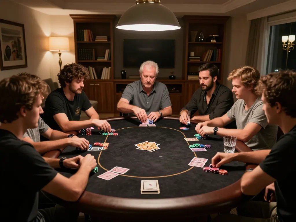 Engaged players enjoying a poker game at home, highlighting the charm of nhà cái 88XX in social settings