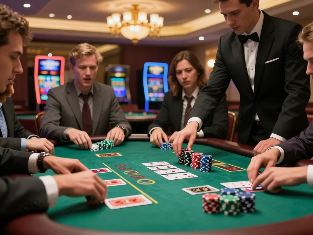 Players enjoying a thrilling game of blackjack at the casino table, showcasing DA88 strategies and excitement.