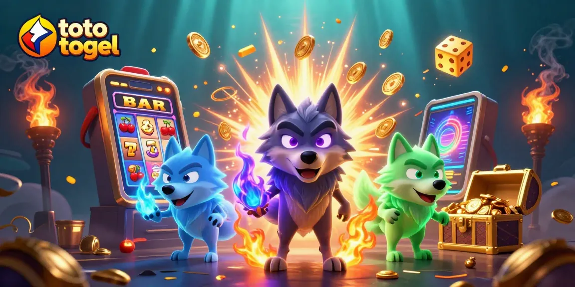 Experience the thrill of toto togel with vivid 3D wolves and slot machine excitement!