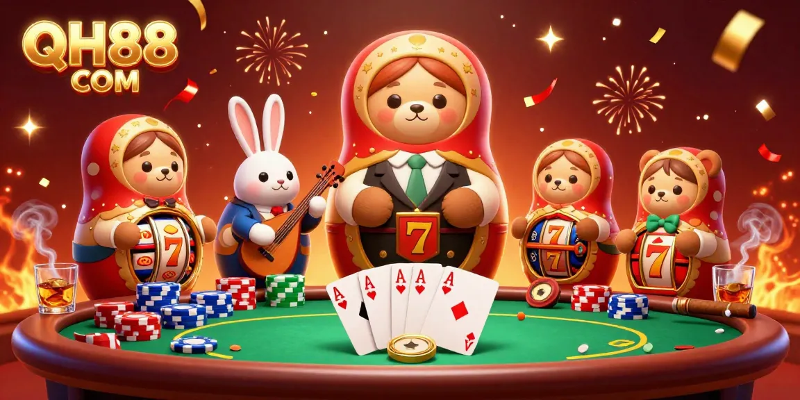 Relish the excitement of QH88 COM’s vibrant gaming experience with a bustling 3D casino scene featuring animated characters and immersive elements.