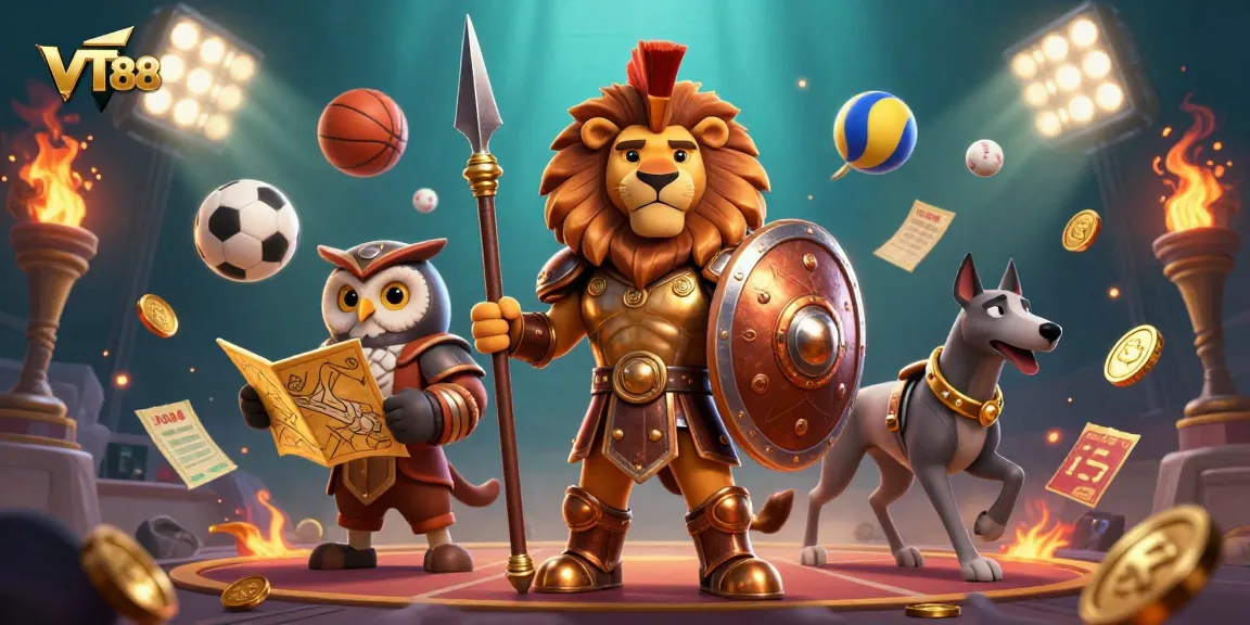 Experience the gambling excitement at VT88 with dynamic sports elements and lively characters.