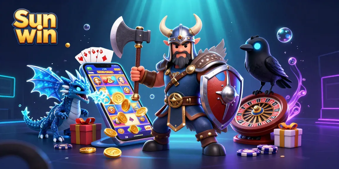 Experience the excitement of Sun win with engaging gaming elements in this vibrant illustration.