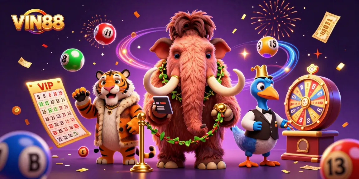 Engage with winnings at VIN88 with a vibrant casino scene featuring bouncers and lucky casino elements.