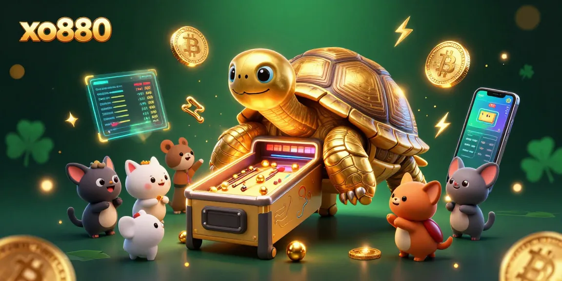 Engage with the thrilling xo880 casino experience as animated characters enjoy vibrant games and crypto elements.